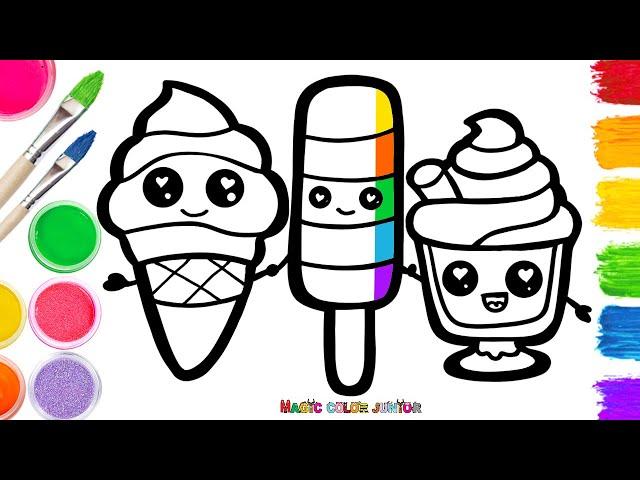 How to Draw Ice Cream Cone, Ice Cream Cup & Popsicle | Easy Drawing