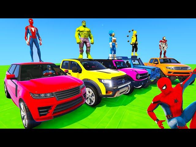 SPIDERMAN Vs HULK CARS Racing MEGA SEA Ramp Challenge ! SUPERHEROES GOKU New Epic Stunt Race - GTA 5