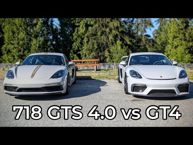 2022 Porsche 718 Cayman GTS 4.0 vs 2022 Porsche 718 Cayman GT4 - Head to Head Review!