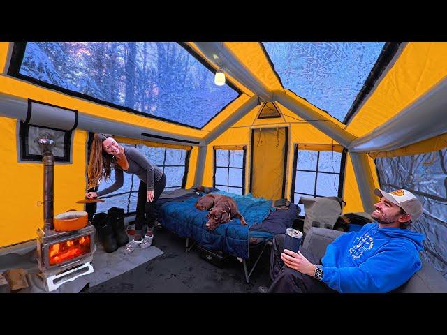 Luxury Winter Camping in Extreme Cold (-30ºC) | Inflatable Tent Adventure