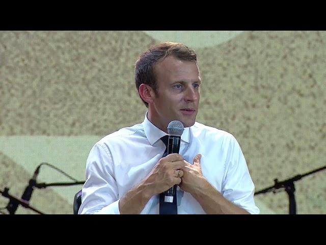 Keturah King interviews President Emmanuel Macron at the ( Fela) Kuti New Afrika Shrine