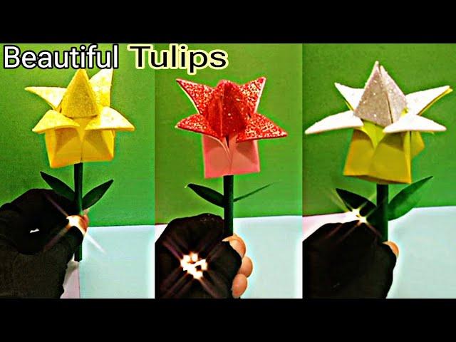 How to make paper tulip flower ll Paper tulip flower craft