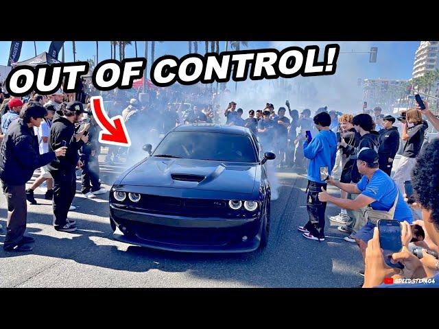 Out of Control Car Show Turns Into A Riot! Cars 'N Copters Burnouts & Revving