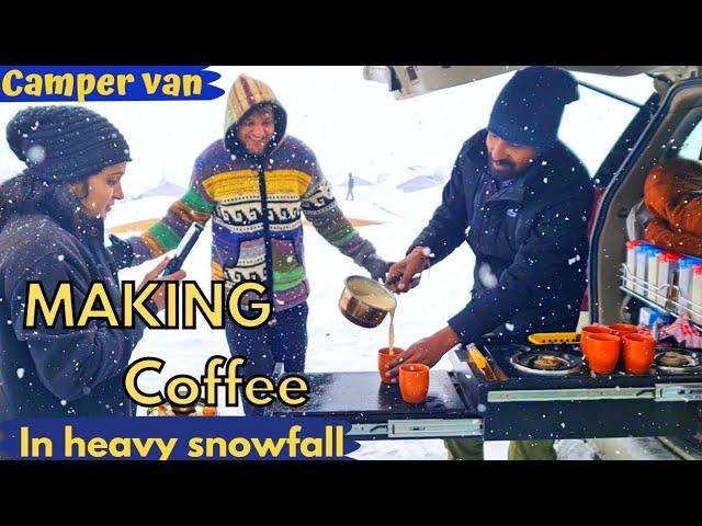 Ep20Making COFFEE in Heavy SNOWFALL at PANGONG LAKE In our CAMPERVANNever seen before such Morning