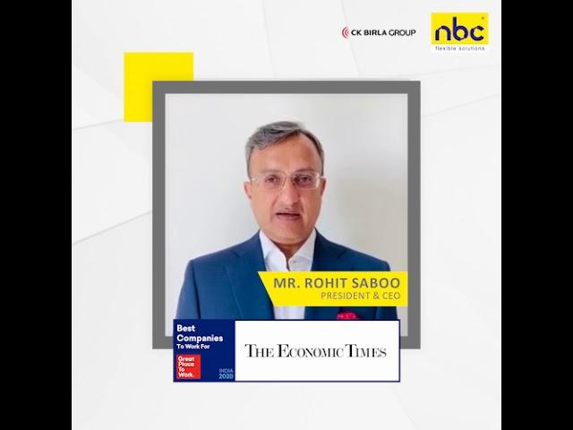 Rohit Saboo, President & CEO, NBC Bearings, One of India's Best Companies to Work For 2020.