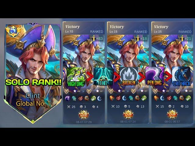 GLOBAL CLINT BROKEN FULL DAMAGE ONE SHOT BUILD IN SOLO RANK 2024! (Auto winstreak!) - Mobile legends