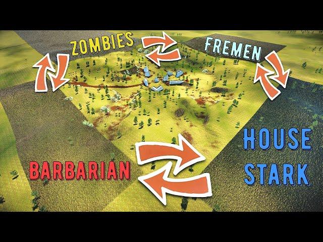 Battle In Ruins: Dune Freman vs House Stark vs Barbarian Spears vs Zombies - UEBS 2