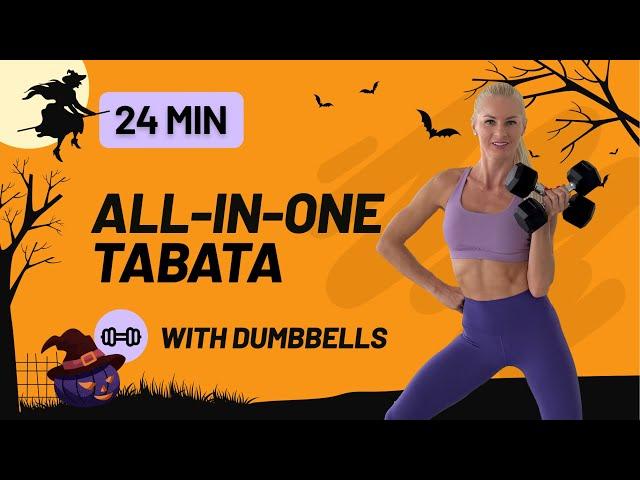 24 Min All-In-One Tabata with Dumbbells - No Repeat, Home Workout