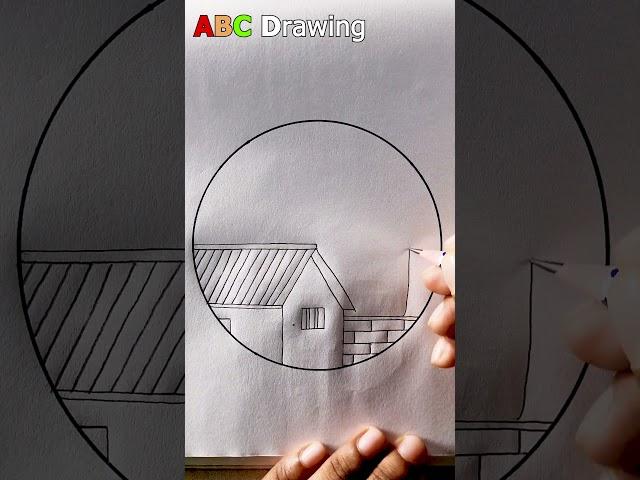House Scenery Drawing In A Circle | Easy Drawing Shorts #shorts