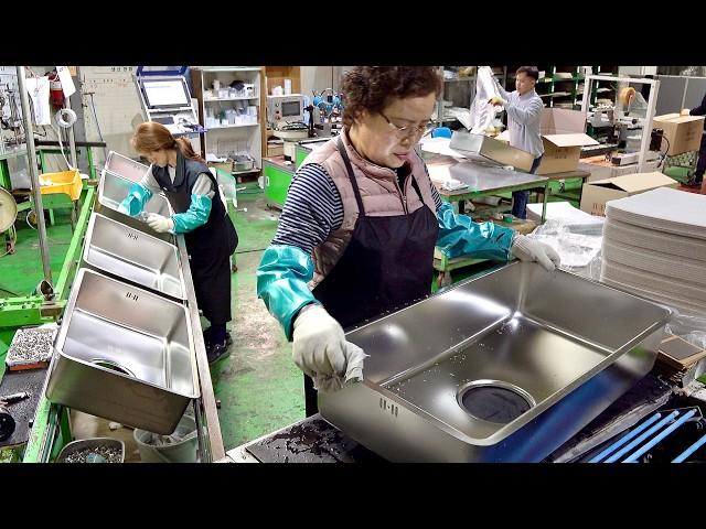 Process of Mass Producing Kitchen Sinks by Automated Robots. Amazing Stainless Sink Factory