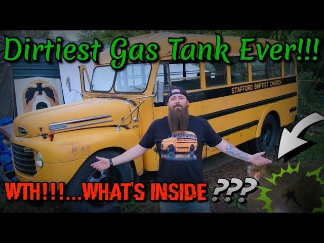 Back Working on the 1948 Ford School Bus! Let's Clean the Dirtiest Gas Tank Ever! WTH Do I Find?!