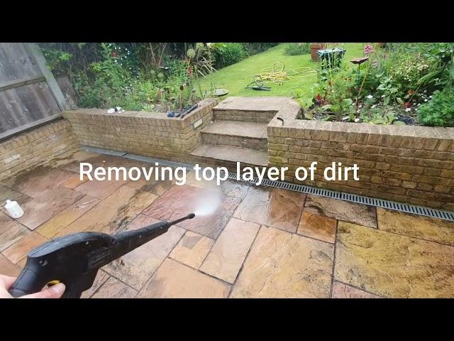 Jetwashing paving with patio head and detergent