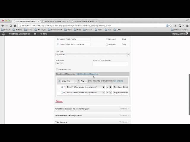 Ninja Forms - Using Conditional Logic