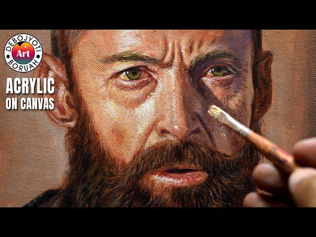 How to achieve OIL LIKE SKIN TONE in ACRYLIC | PORTRAIT PAINTING of HUGH JACKMAN by DEBOJYOTI BORUAH