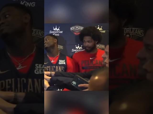 Zion & B.I. laugh while Larry Nance speak on PELICANS Culture #shorts #pelicans #pels