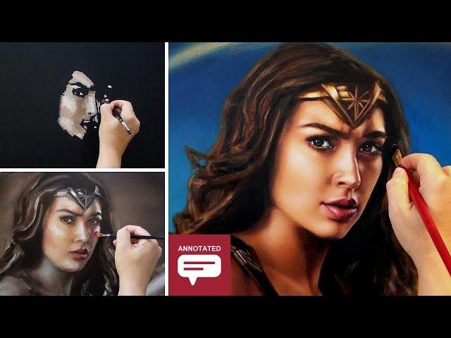 HOW TO PAINT WONDER WOMAN / GAL GADOT  VIBRANT COLORS PORTRAIT ART - Annotated Tutorial