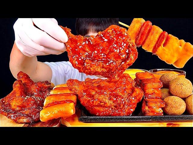 ASMR 대왕양념닭다리 양념소떡소떡 자메이카통다리구이 달콤치즈볼 치즈 찍먹방~! Sweet Fried Chicken With CHEESE Ball Menbosha MuKBang~!