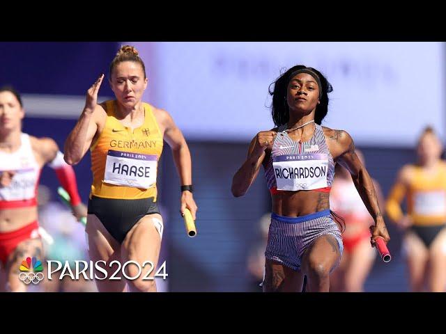 Sha'Carri Richardson anchors USA to 4x100m relay final despite slow second exchange | Paris Olympics