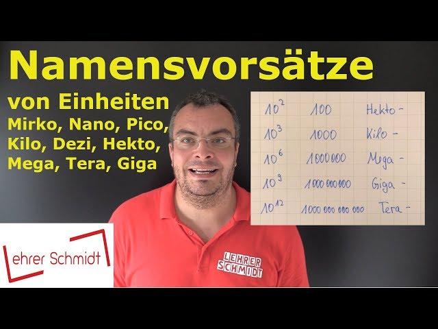 Namensvorsätze von Einheiten: Dezi, Zenti, Milli, Mikro, Nano, Pico, Kilo, Mega, Giga, Tera