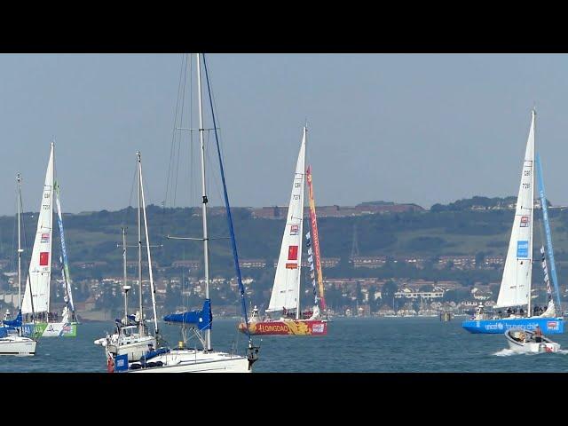 Clipper 70 Yachts leaving Portsmouth and heading for the race start. Sunday 3 September 2023.