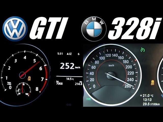 Which is the best TURBO 4 cylinders? Golf GTI (220HP) vs BMW 328i (245HP) 0-250 km/h 