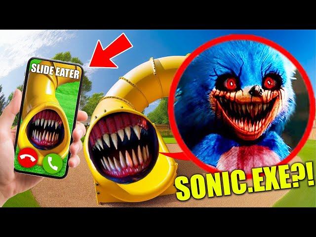 SLIDE EATER EATS SONIC THE HEDGEHOG AT HAUNTED PLAYGROUND ?!?!