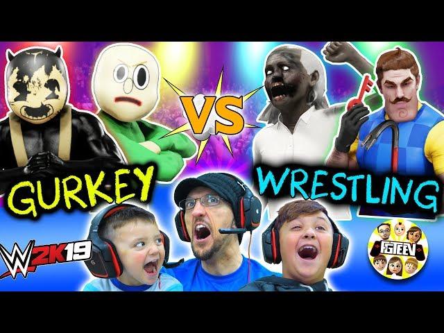 GRANNY WWE WRESTLING! Buff Baldi vs. FGTeeV Family Tag Team (Bendy + Hello Neighbor Match)