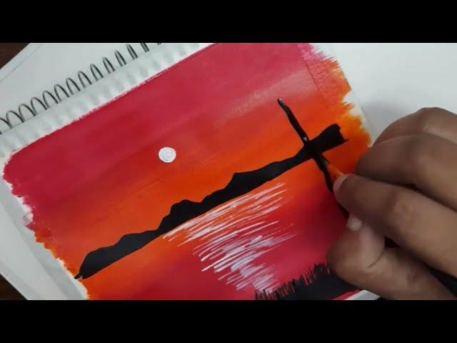 how to create a easy sunset acrylic painting - acrylic painting for beginner