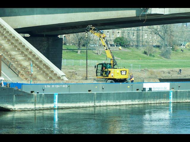 Carolabrücke Dresden, Bohrungsarbeiten in der Flussmitte, Update vom 10.3.2025