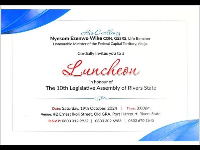 [LIVE] PH: FCT MINISTER HOSTS LUNCHEON IN HONOUR OF THE 10TH LEGISLATIVE ASSEMBLY IN RIVERS STATE