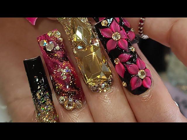 Watch Me work | Freestyle Acrylic Nails on Client| 3d flowers