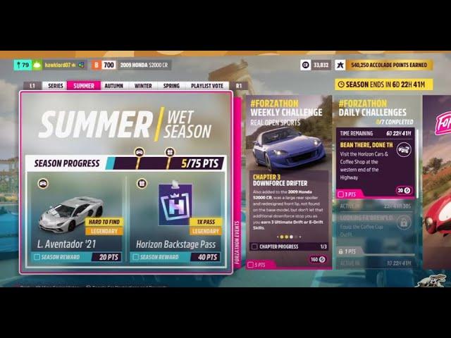 Forza Horizon 5.   Weekly Challenge - Real Open Sports - S2000 CR '09.  Pt2.  See Below.