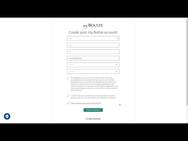 First-time registration on my.BOLTZE
