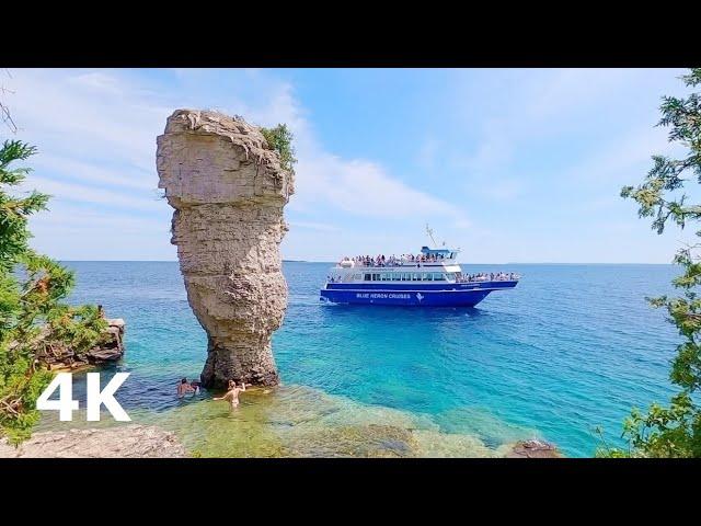 Tobermory FLOWERPOT Island Boat Cruise Tour on Lake Huron 4K