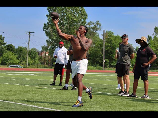 Michigan QB Bryce Underwood throws at QBU practice