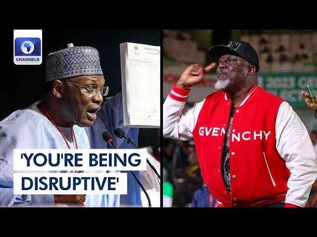 'You're Being Disruptive', INEC Chair Warns Dino Melaye At Collation Centre