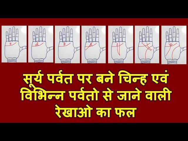 सूर्य पर्वत पर बने चिन्ह एवं विभिन्न पर्वतो से जाने वाली रेखाओ का फल | Sun Mount in Palmistry