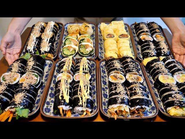 Korean-style kimbap made with fresh ingredients, Korean street food (ASMR)