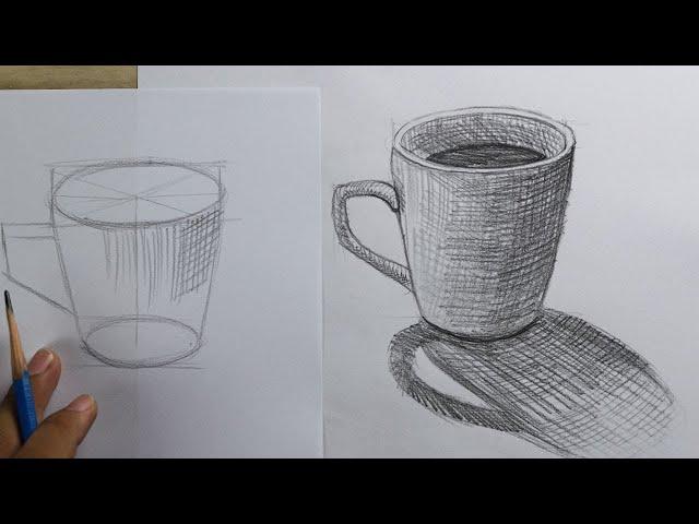 How to draw , sketch a cup and shade cross hatching easy way / Drawing / #15