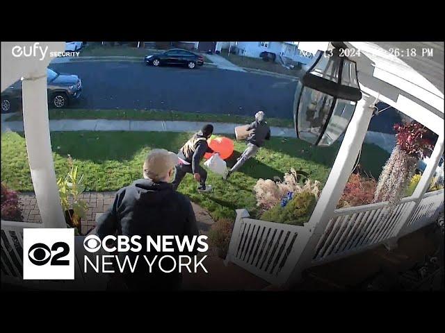 Video captures porch pirates swiping package from Long Island porch