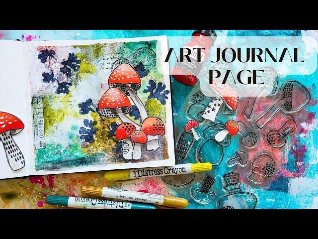 Art Journal Page with Gelli Printed Rice Paper & Distress Crayons 