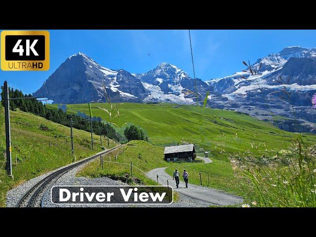 Cab Ride - Lauterbrunnen to Kleine Scheidegg Switzerland | Driver view | Train Journey 4K UHD