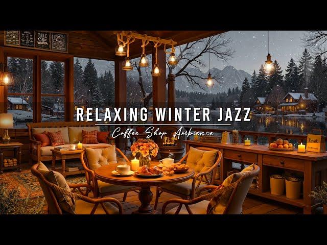 Cozy Winter Coffee Shop Ambience  Jazz Relaxing Music with Crackling Fireplace for Studying, Work