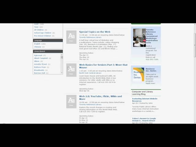 Finding Computer and Library Training Programs at Toronto Public Library