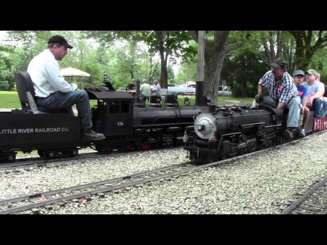 Little River Railroad Co. 126 meets Santa Fe 3455 at the Illinois Live Steamers