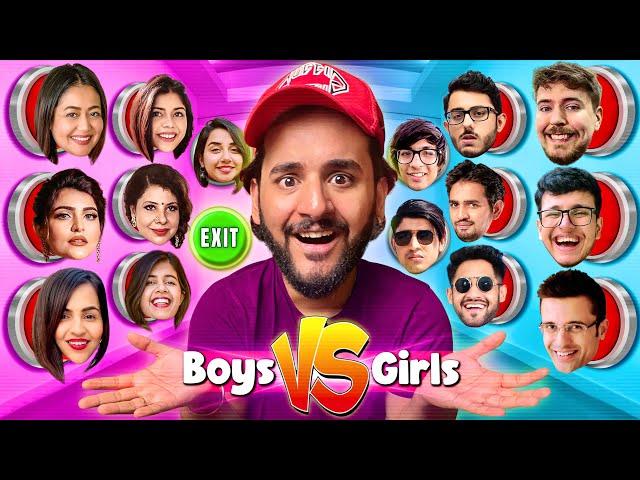 100 Boys VS Girls Youtuber's Mystery Buttons !! *Only 1 lets u escape*