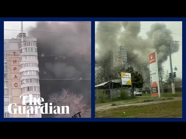 Footage shows building in Odesa struck by missile