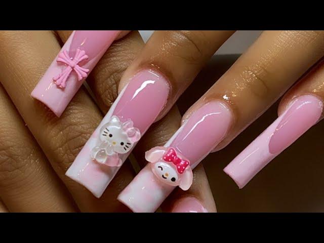 PINK KAWAII POLYGEL NAILS 🫧️ Watch Me Work | Back to School nails