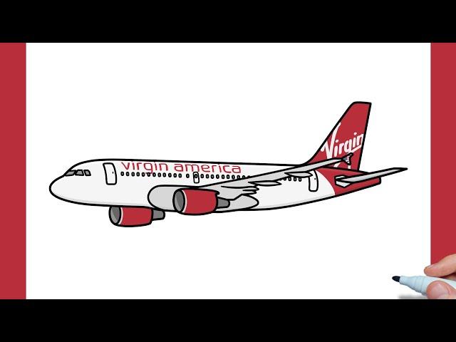 How to draw an AIRBUS A319 Virgin America Airlines / drawing airplane airbus A319-112 step by step