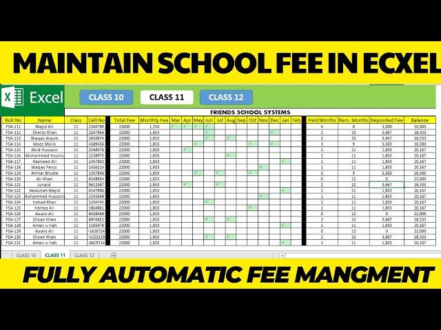 Student Fee Record Sheet in Excel | Create automatic Student fee Management System in MS-Excel